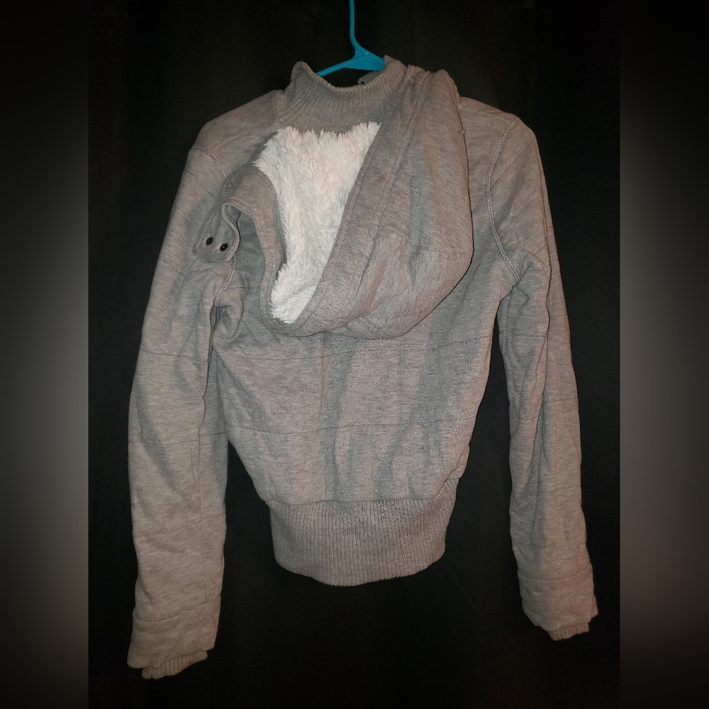 American Eagle Zip Up Thick Grey Hooded Sweater Size Small